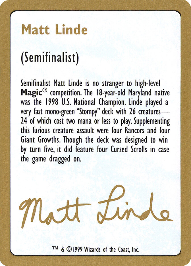 Matt Linde Bio — World Championship Decks 1999 ml0a/111