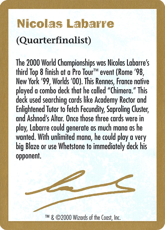 Nicolas Labarre Bio — World Championship Decks 2000 nl0a/117