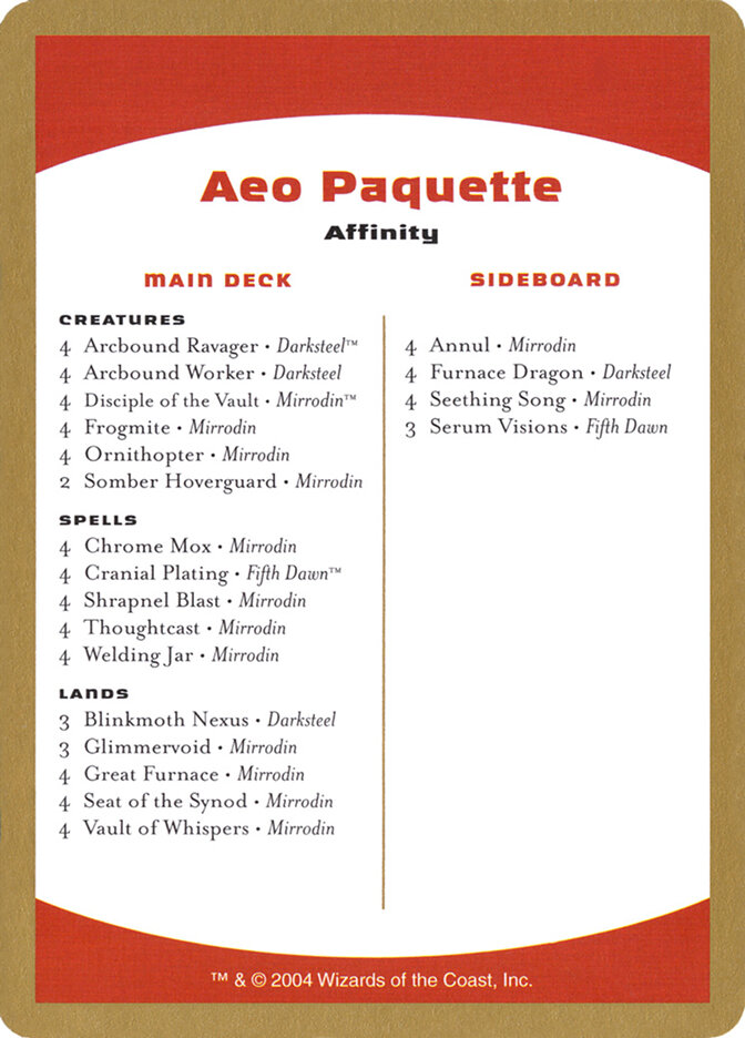Aeo Paquette Decklist — World Championship Decks 2004 ap0b/103
