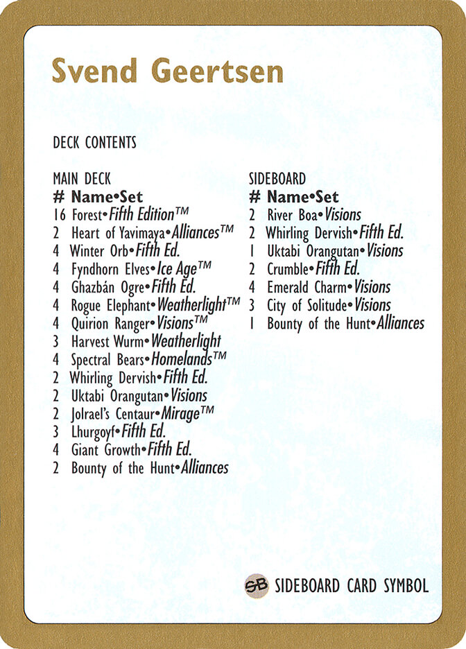 Svend Geertsen Decklist — World Championship Decks 1997 sg0b/131