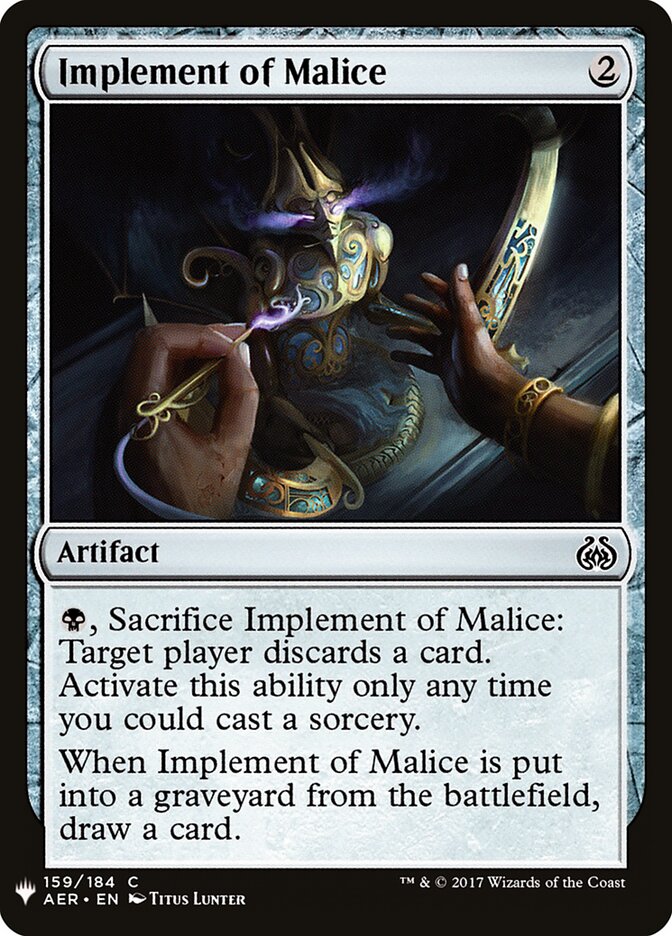 Implement of Malice — The List AER-159/5581