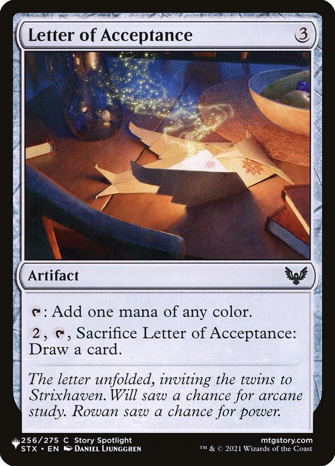 Letter of Acceptance — The List STX-256/5581