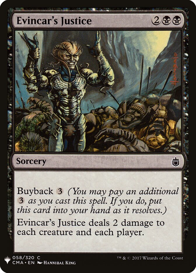 Evincar's Justice — The List CMA-58/5581