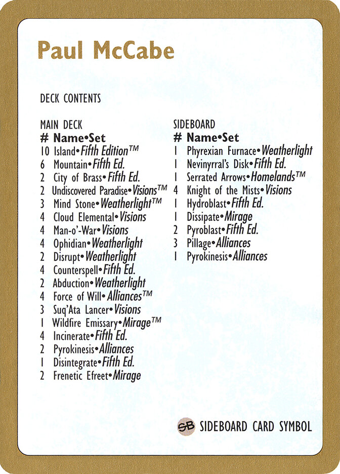Paul McCabe Decklist — World Championship Decks 1997 pm0b/131