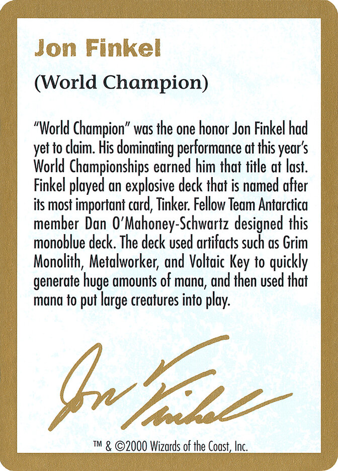 Jon Finkel Bio — World Championship Decks 2000 jf0a/117