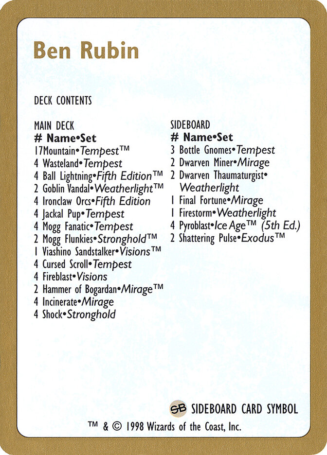 Ben Rubin Decklist — World Championship Decks 1998 br0b/117