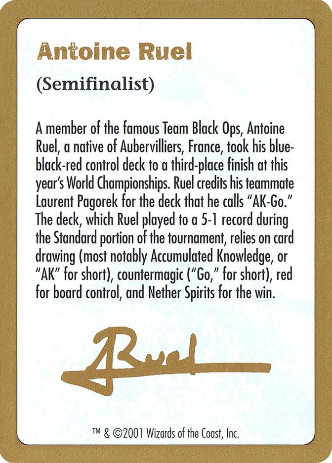 Antoine Ruel Bio — World Championship Decks 2001 ar0a/138